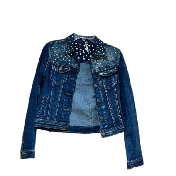 Point 5 Gold Studded Denim Jean Jacket XS - Picture 1 of 8